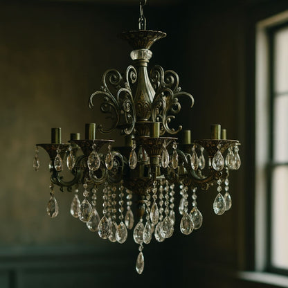 SANSSOUCI Magno Lustre en cristal, 8xE14, diamètre 65 cm, laiton antique