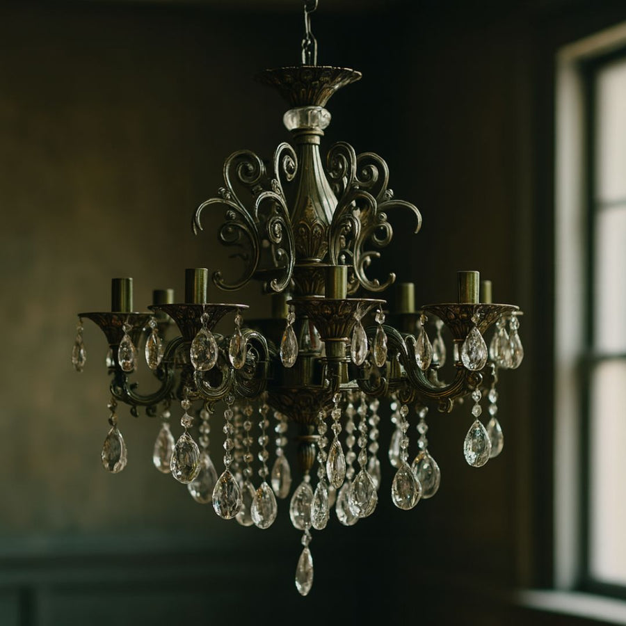 SANSSOUCI Magno Lustre en cristal, 8xE14, diamètre 65 cm, laiton antique