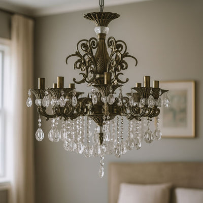 SANSSOUCI Magno Lustre en cristal, 8xE14, diamètre 65 cm, laiton antique