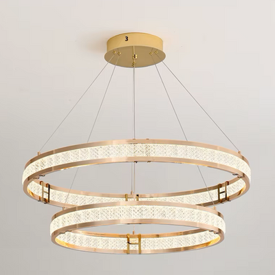 Lustre en cristal, LINDERHOF Magno, 61 W, diamètre 60 cm, lumière froide/chaude/neutre, doré, hauteur réglable