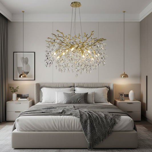 WALTZ Rhapsody Lustre en cristal, 6xG9, doré, diamètre 45 cm, hauteur réglable