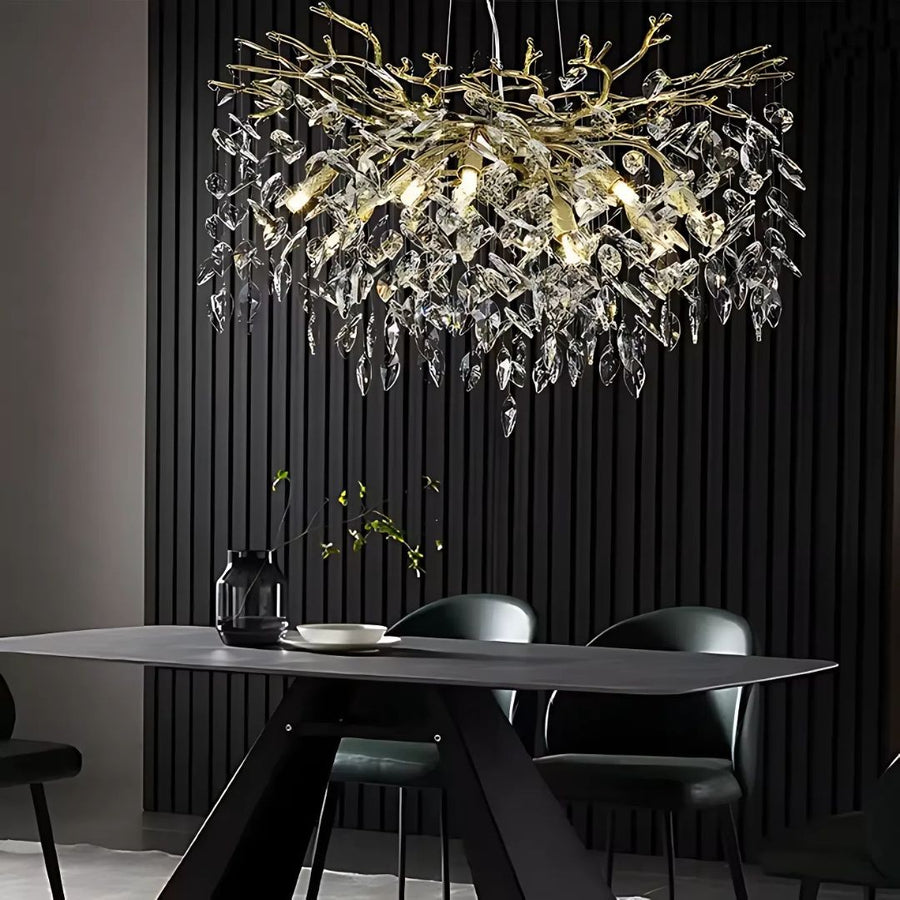 Candelabru Cristal WALTZ Rhapsody, 6xG9, Auriu, Diametru 45cm, Inaltime Reglabila Candelabre Cristal Default Title Alessandro Design