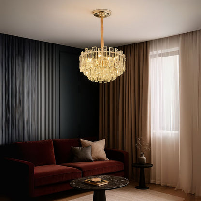 Lustre en cristal FONTAINEBLEAU Elégance, 9x E14, diamètre 45cm, doré, hauteur réglable