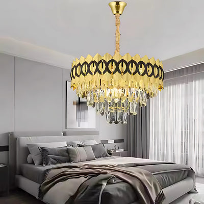 Lustre en cristal PIERREFONDS Eleganza 8x E14, diamètre 49cm, doré brillant, hauteur réglable