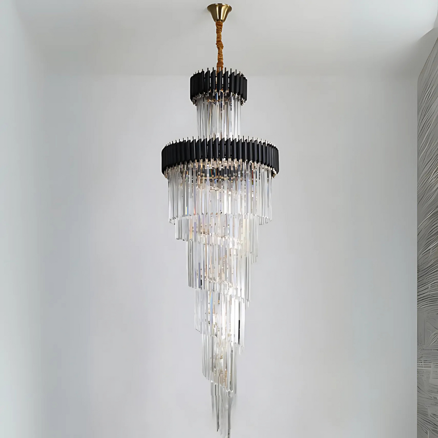 Lustre en cristal CC900/600X1800, 26xE14, diamètre 60 cm, hauteur 1800 cm, or brillant et noir, hauteur réglable, design élégant
