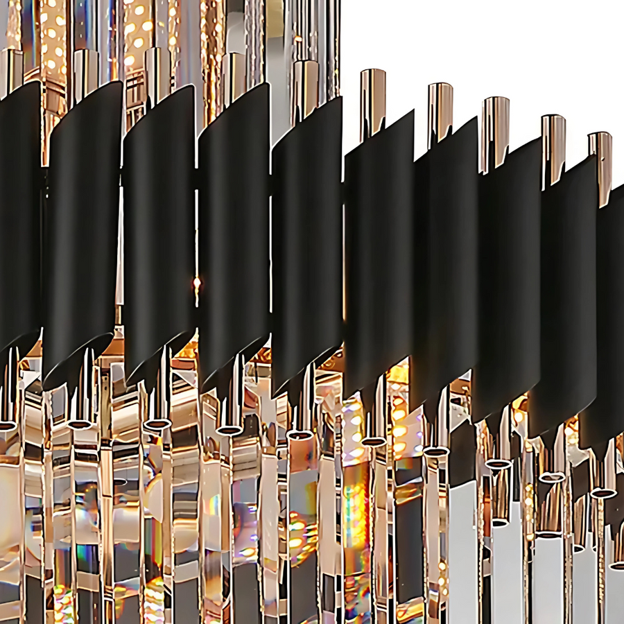 Lustre en cristal CC900/600X1800, 26xE14, diamètre 60 cm, hauteur 1800 cm, or brillant et noir, hauteur réglable, design élégant