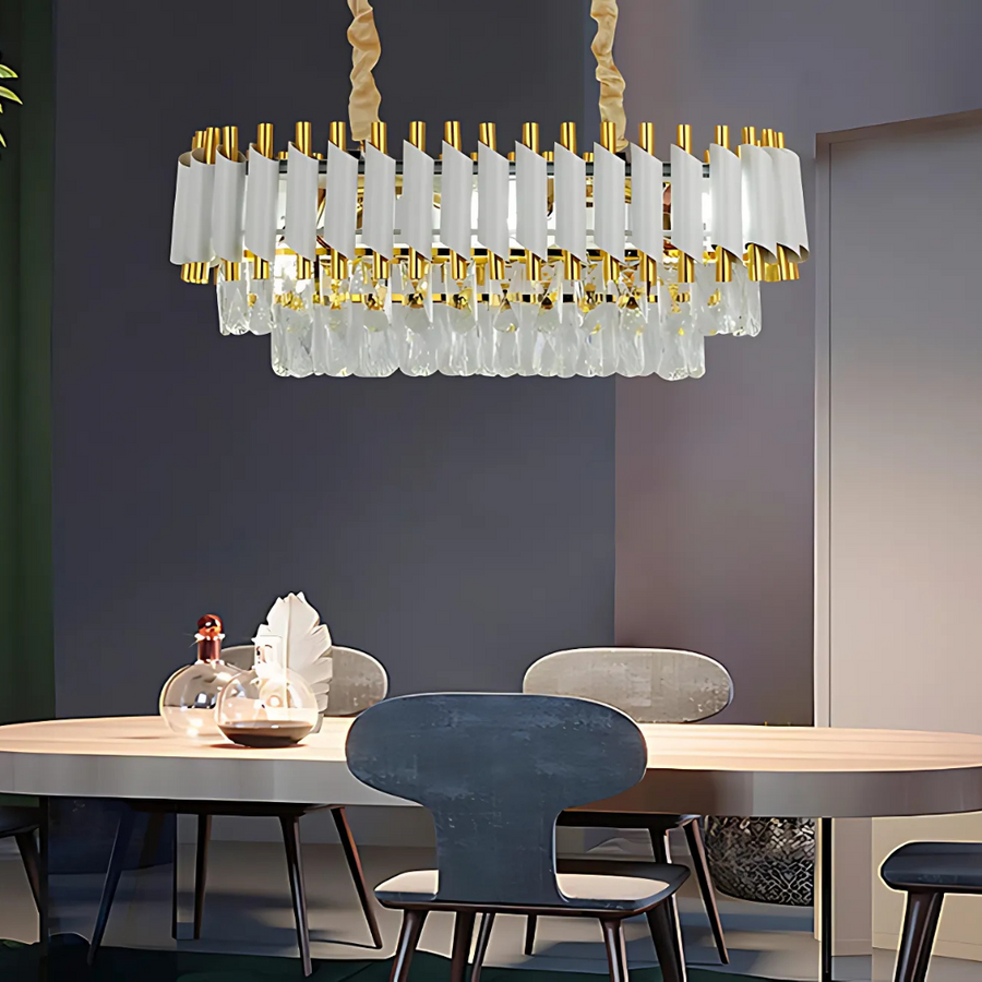 VERSAILLES Lustre en cristal Regalis, diamètre 80 cm, 10xE14, blanc, hauteur réglable