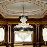 Lustre en cristal VERSAILLES Supremo Reale E14, 80 cm x 110 cm, or brillant et noir, hauteur réglable