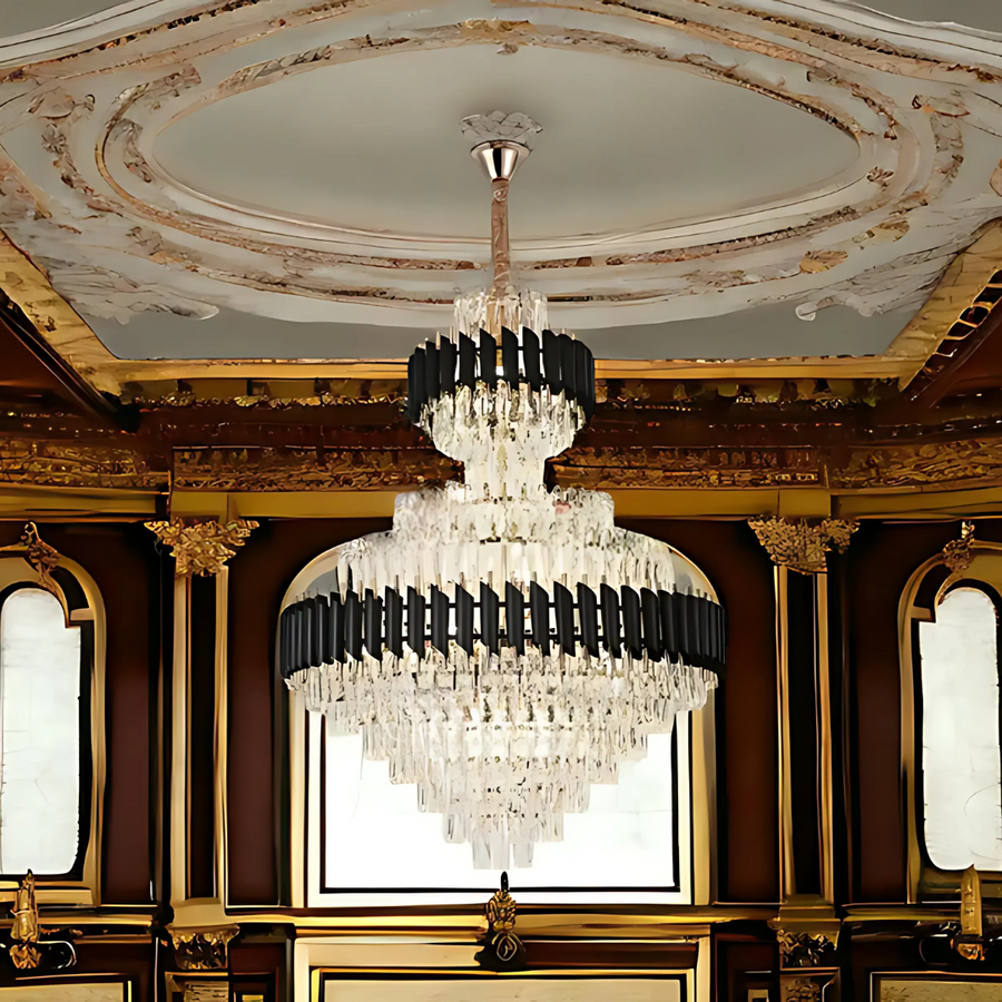 Lustre en cristal VERSAILLES Supremo Reale E14, 80 cm x 110 cm, or brillant et noir, hauteur réglable