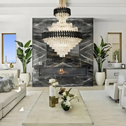 Lustre en cristal VERSAILLES Supremo Reale E14, 80 cm x 110 cm, or brillant et noir, hauteur réglable