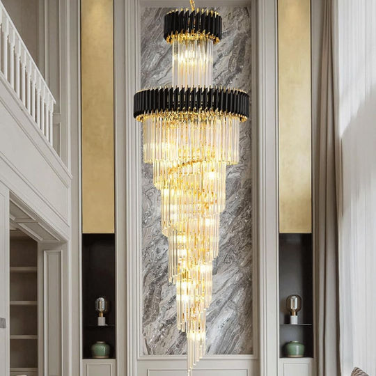 Lustre en cristal CC900/700X2200, 34xE14, diamètre 70 cm, hauteur 220 cm, or brillant et noir, hauteur réglable, lustres en cristal au design élégant Titre par défaut Alessandro Design