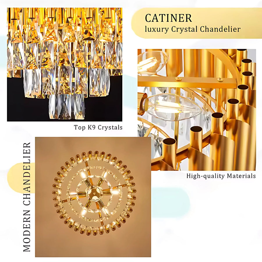 Lustre en cristal VERSAILLES Elegance 8x E14, diamètre 49cm, doré, hauteur réglable