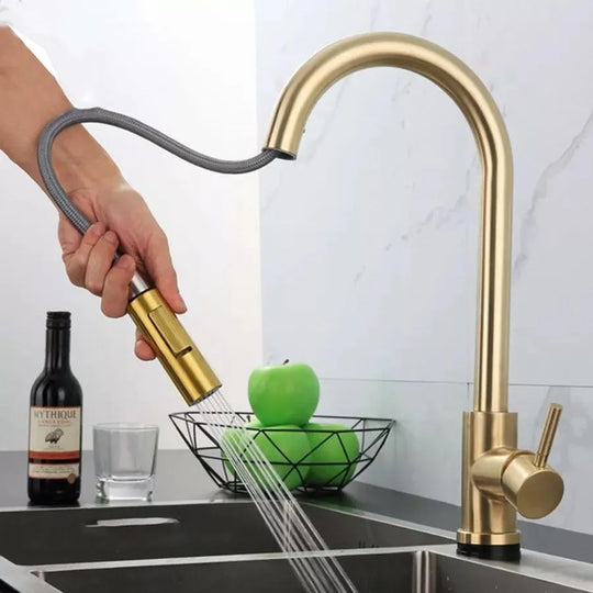 Robinet de cuisine avec douche extractible, robinet avec touche pour marche/arrêt, acier inoxydable SUS304, CF/TOUCH/3 robinets de cuisine Titre par défaut Alessandro Design