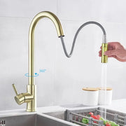 Robinet de cuisine avec douche extractible, robinet tactile pour marche/arrêt, acier inoxydable SUS304, CF/TOUCH/3