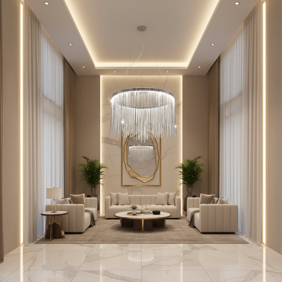 Lustre LED suspendu avec télécommande ILLUMINA MAGNUS, 38W, Lumière Froide/Chaude/Neutre, Dimmable, Argent