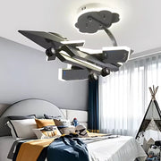 Lustre enfant LED FIGHTER, Type Avion, 100W, Lumière Froid/Chaud/Neutre, Gris Aéronautique