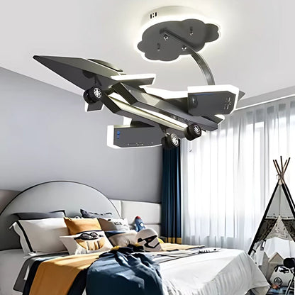 Lustre enfant LED FIGHTER, Type Avion, 100W, Lumière Froid/Chaud/Neutre, Gris Aéronautique
