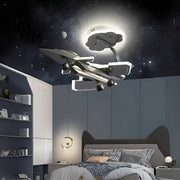 Lustre enfant LED FIGHTER, Type Avion, 100W, Lumière Froid/Chaud/Neutre, Gris Aéronautique