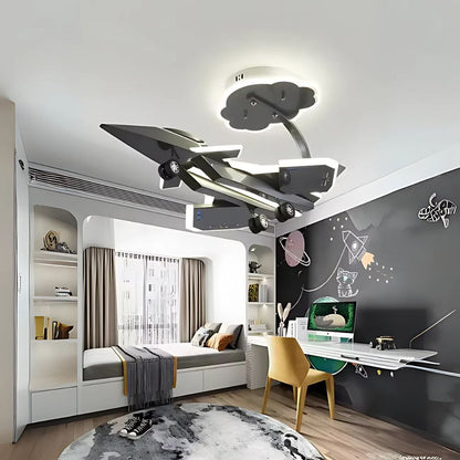 Lustre enfant LED FIGHTER, Type Avion, 100W, Lumière Froid/Chaud/Neutre, Gris Aéronautique