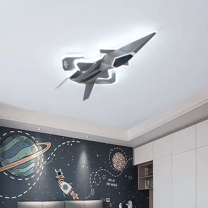 Lustre LED enfant FIGHTER, Type Avion, 101W, Lumière Froid/Chaud/Neutre, Ailes mobiles, Gris aéronautique