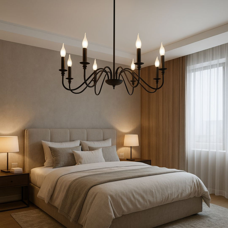 AVANT Lustre Métallique, 92cm, Type Pendule avec bras, Rond, 8xE14, Noir