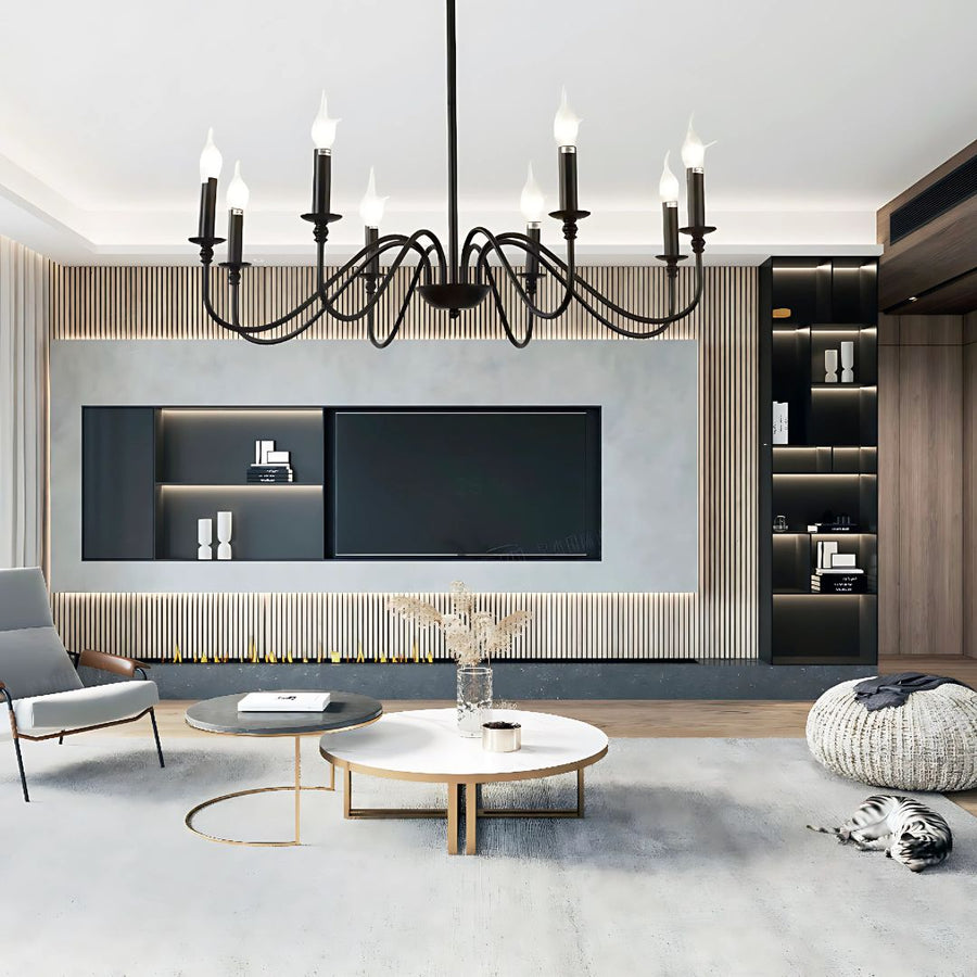 AVANT Lustre Métallique, 92cm, Type Pendule avec bras, Rond, 8xE14, Noir