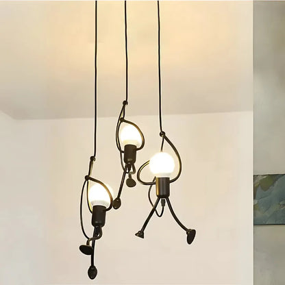 Lustre MODERNE, Type Pendule, FANTASIA, Figurine, 3xE27, Hauteur Ajustable, Noir