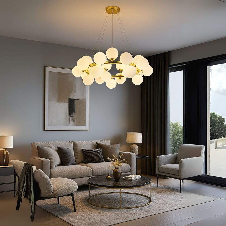 Lustre de chambre LOFT, 25x G9, or blanc, métal, hauteur réglable, moderne