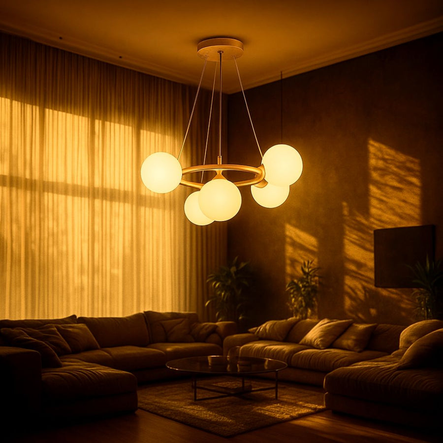 Lustre de chambre LOFT, 5x G9, or blanc, métal, hauteur réglable, moderne