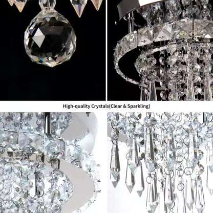 Lustre LED rond Alberico, 17 W, lumière froide/chaude/neutre, cristal, chrome brillant