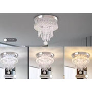 Lustre LED rond Alberico, 17 W, lumière froide/chaude/neutre, cristal, chrome brillant