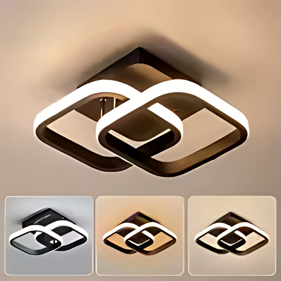 VERTEX Matrix LED Lustre Chevauchement Losanges, Cadres Métalliques, 24W, 2 Losanges, Lumière Froid/Chaud/Neutre 3000K/4000K/6000K, Noir, Métal et Silicium