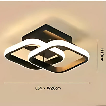 VERTEX Matrix LED Lustre Chevauchement Losanges, Cadres Métalliques, 24W, 2 Losanges, Lumière Froid/Chaud/Neutre 3000K/4000K/6000K, Noir, Métal et Silicium
