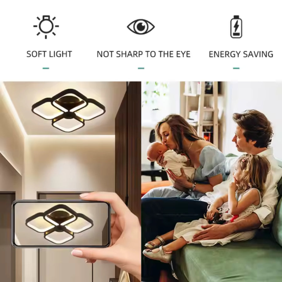 Lustre LED VERTEX Tesser 34W, 4 carrés, Lumière froide/chaude/neutre, Noir