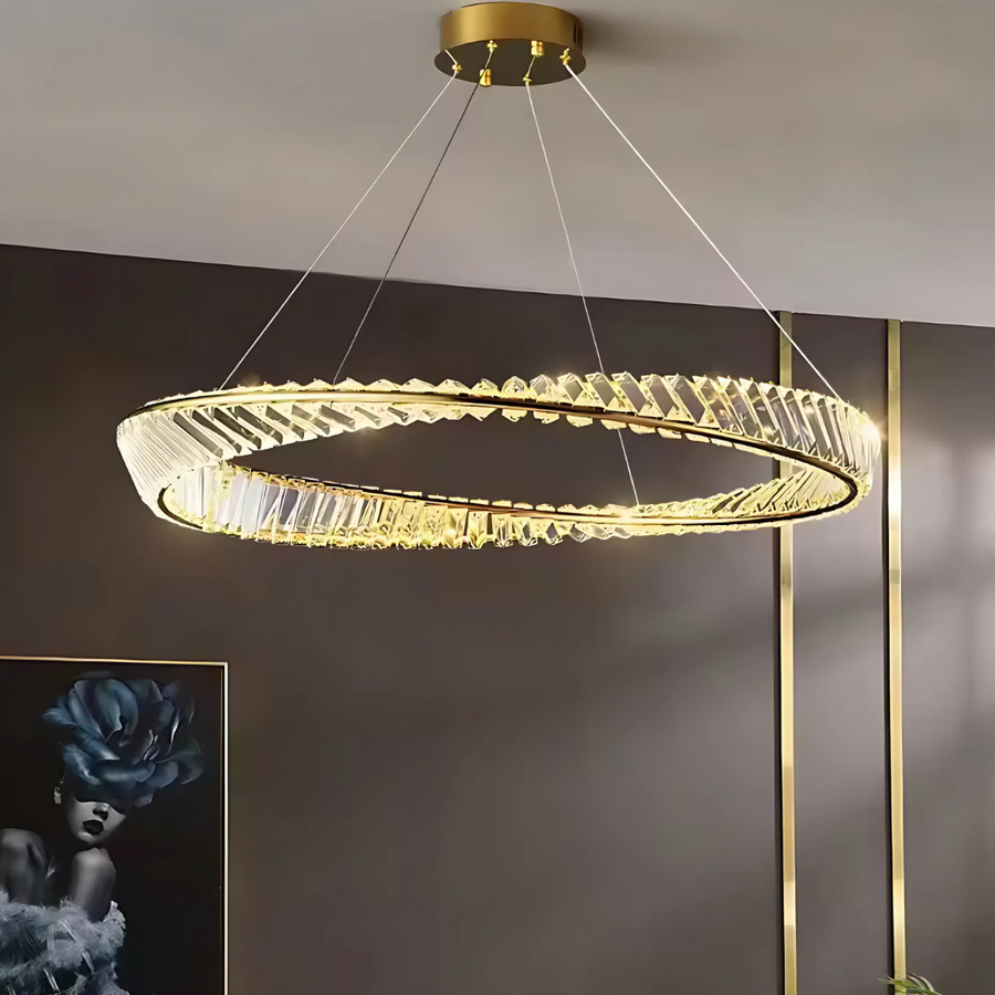 Lustre LED avec télécommande et cristal LUIGI, 35W, Lumière Froide/Chaude/Neutre, Dimmable, Or