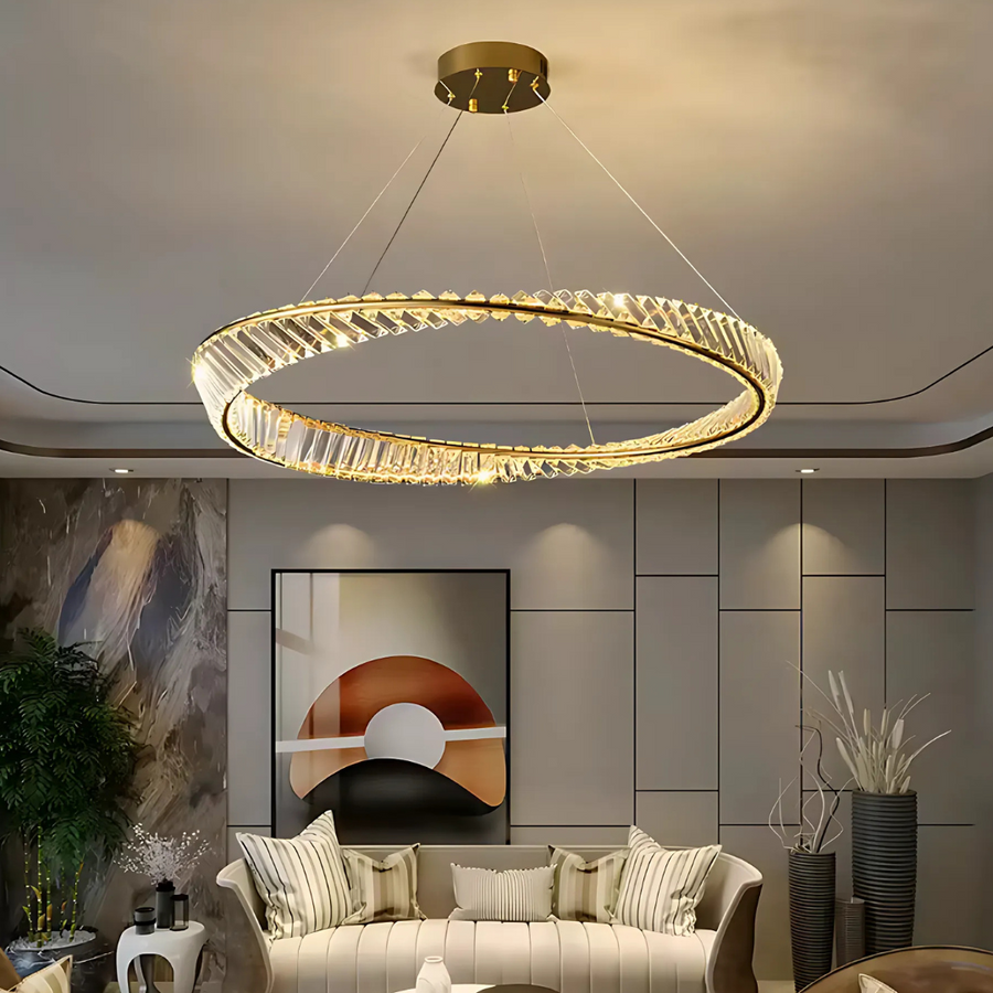 Lustre LED avec télécommande et cristal LUIGI, 35W, Lumière Froide/Chaude/Neutre, Dimmable, Or