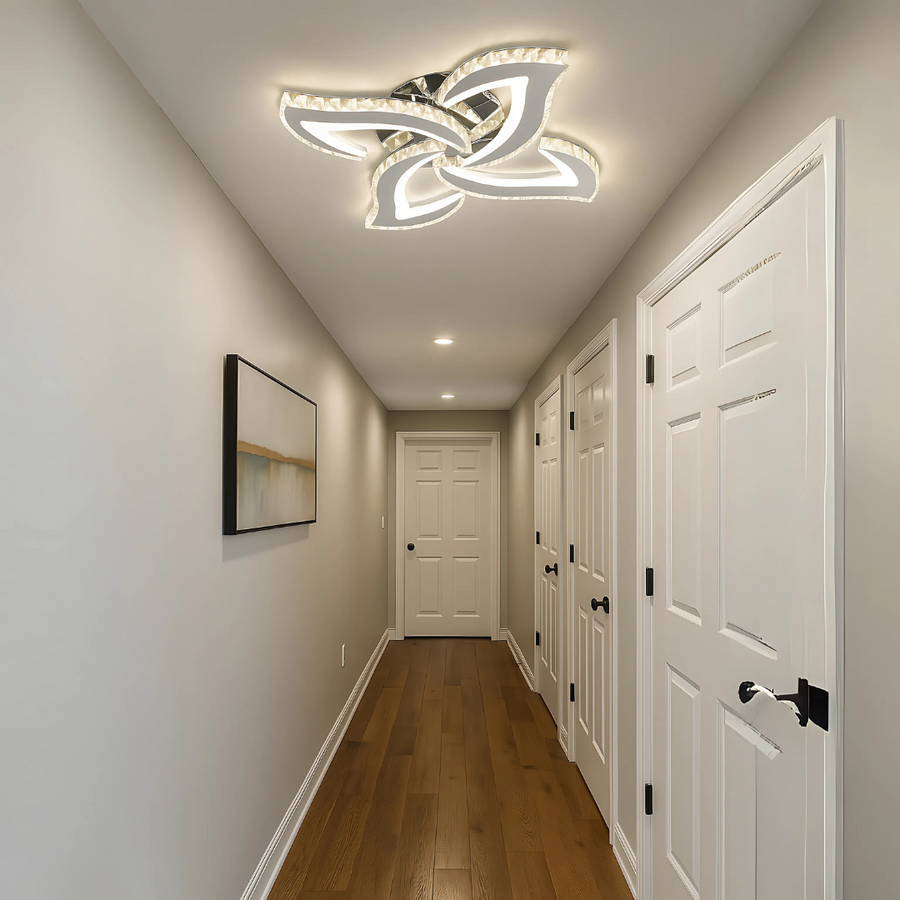 Alejandro Lustre LED avec télécommande, 71 W, 4 fleurs, lumière froide/chaude/neutre à intensité variable, Chrome