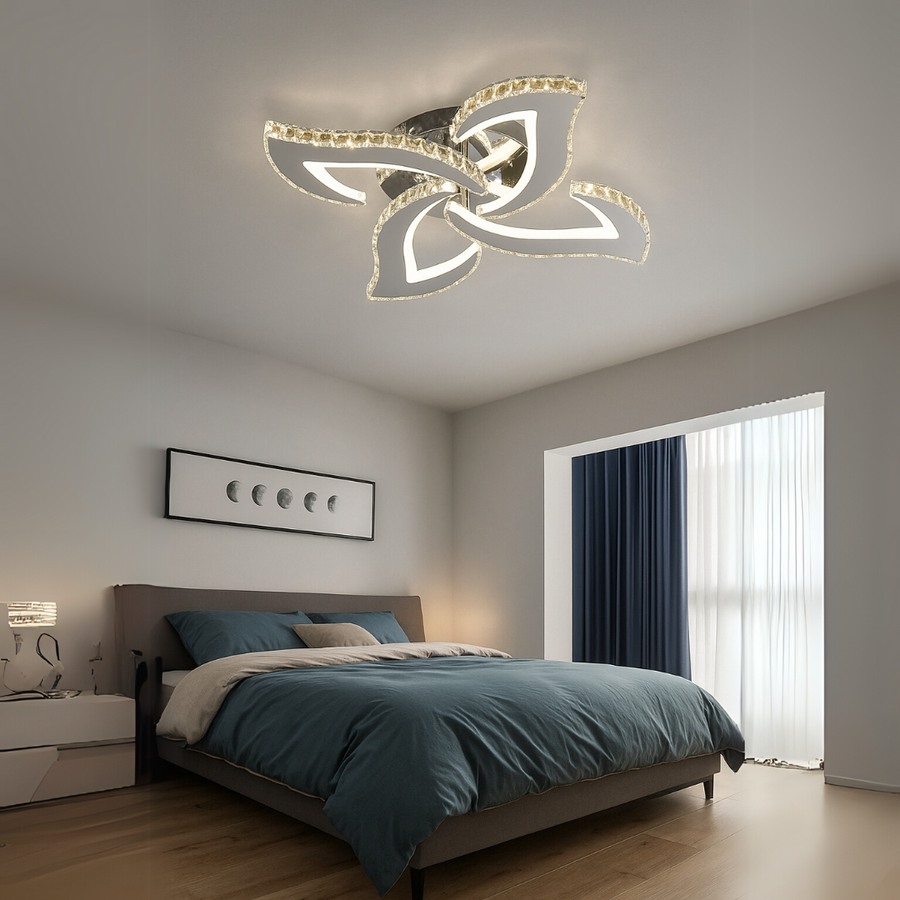 Alejandro Lustre LED avec télécommande, 71 W, 4 fleurs, lumière froide/chaude/neutre à intensité variable, Chrome