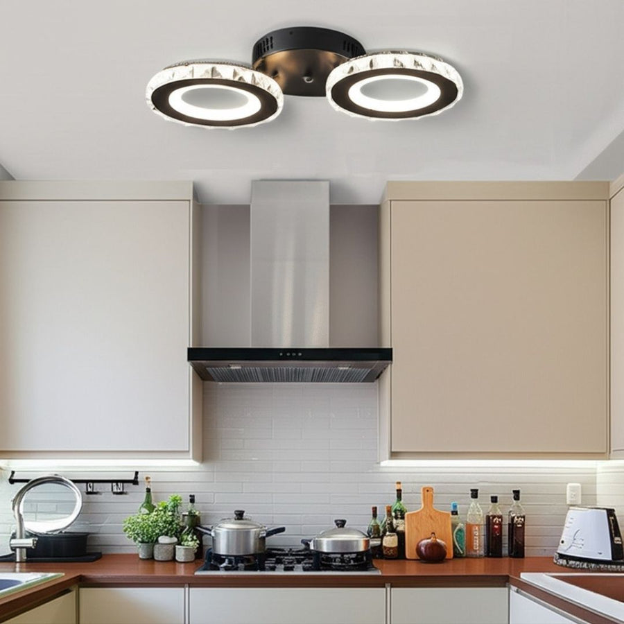 Lustre LED avec télécommande et cristal NOVA ROTONDA 29W, 2 Cercles, Lumière Froide/Chaude/Neutre, Dimmable, Noir