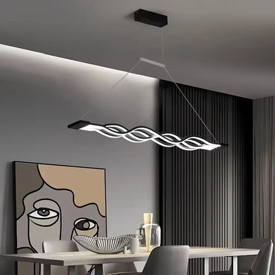 Lustre LED suspendu avec télécommande WAVE 76W, Linéaire, Lumière Froide/Chaude/Neutre, Dimmable, Noir, Hauteur Réglable
