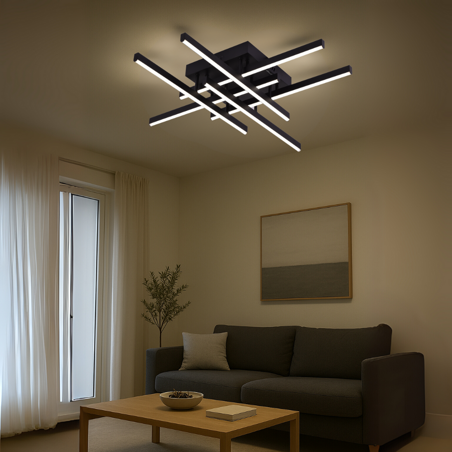 Lustre LED avec télécommande LINEX, 81W, 6 éléments, Linéaire, Lumière Froide/Chaude/Neutre, Gradable, Noir