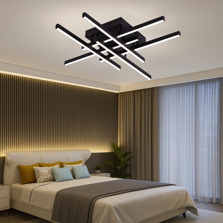 Lustre LED avec télécommande LINEX, 81W, 6 éléments, Linéaire, Lumière Froide/Chaude/Neutre, Gradable, Noir