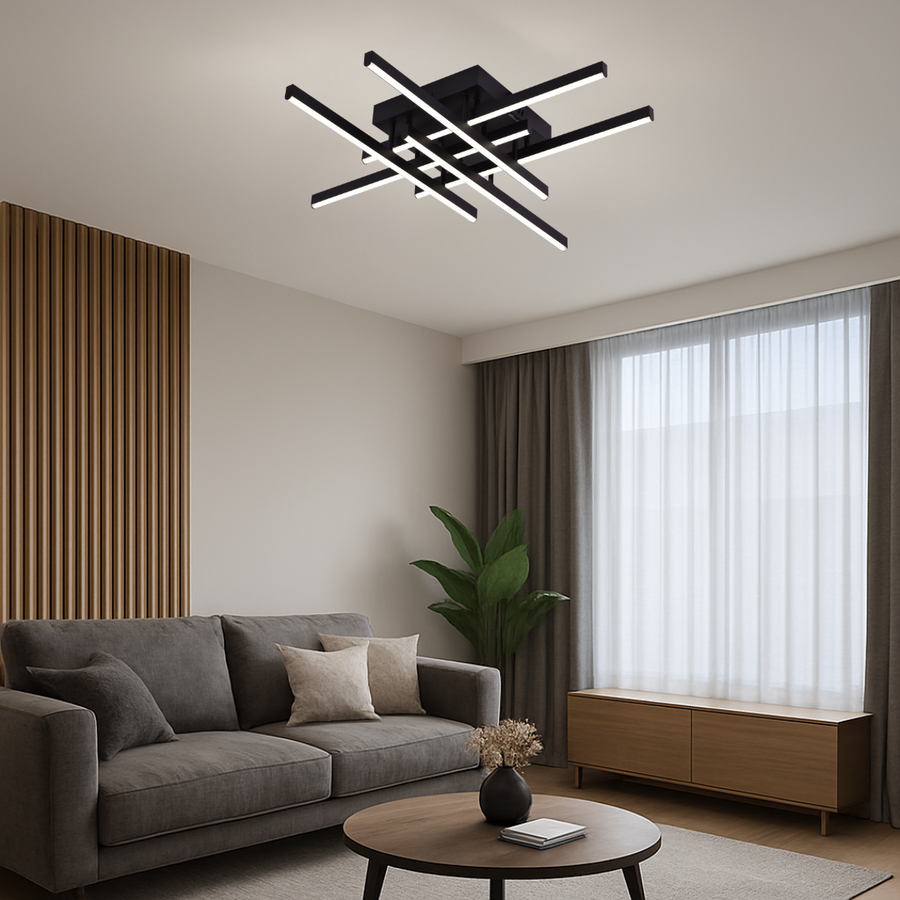 Lustre LED avec télécommande LINEX, 81W, 6 éléments, Linéaire, Lumière Froide/Chaude/Neutre, Gradable, Noir