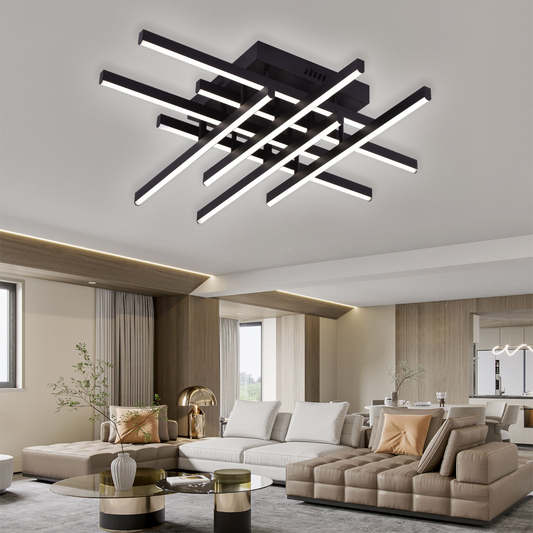 Lustre LED avec télécommande LINEX, 108W, 8 éléments, Lumière Froide/Chaude/Neutre, Dimmable, Noir