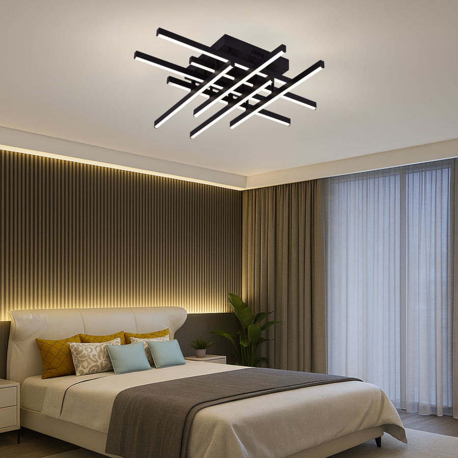 Lustre LED avec télécommande LINEX, 108W, 8 éléments, Lumière Froide/Chaude/Neutre, Dimmable, Noir