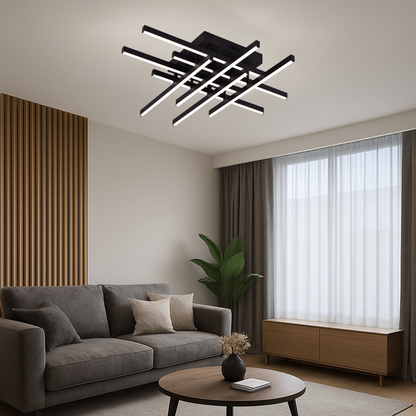 Lustre LED avec télécommande LINEX, 108W, 8 éléments, Lumière Froide/Chaude/Neutre, Dimmable, Noir