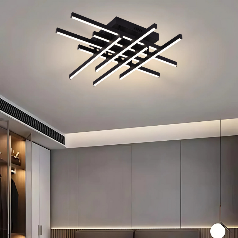 Lustre LED avec télécommande LINEX, 108W, 8 éléments, Lumière Froide/Chaude/Neutre, Dimmable, Noir