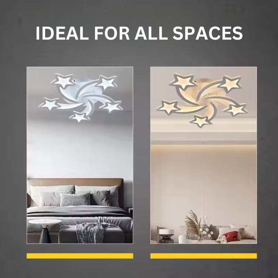 Lustre LED avec télécommande IPOMOEA 69W, 5 étoiles, Lumière Froide/Chaude/Neutre, Dimmable, Blanc