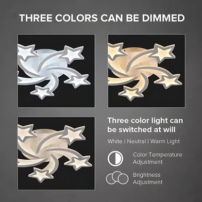 Lustre LED avec télécommande IPOMOEA 69W, 5 étoiles, Lumière Froide/Chaude/Neutre, Dimmable, Blanc