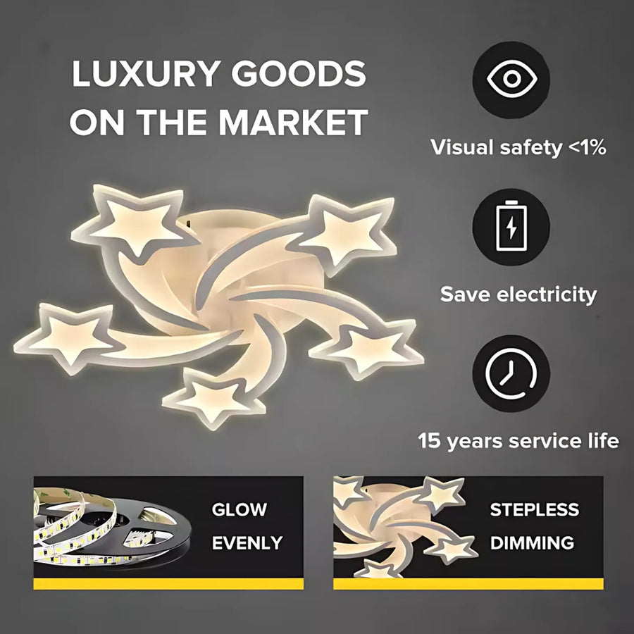 Lustre LED avec télécommande IPOMOEA 69W, 5 étoiles, Lumière Froide/Chaude/Neutre, Dimmable, Blanc